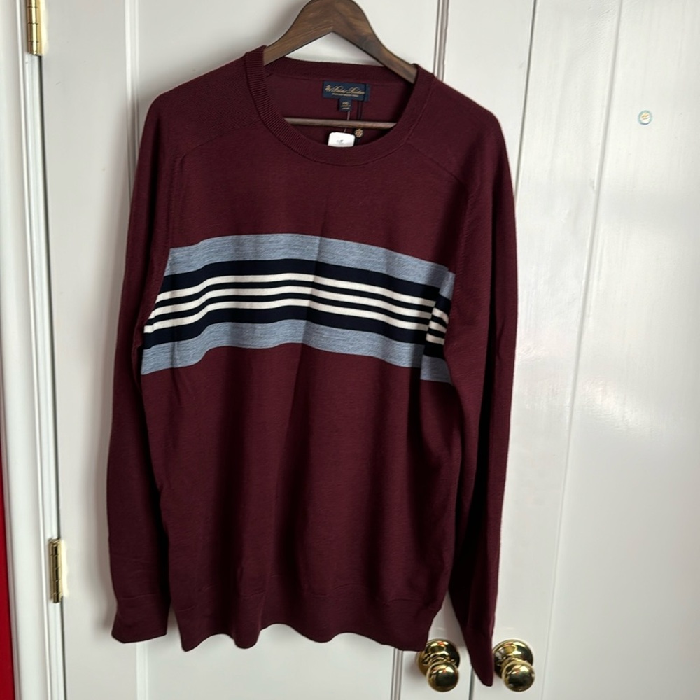 Brooks Brothers Merino Collegiate Stripe Sweater in Burgundy.